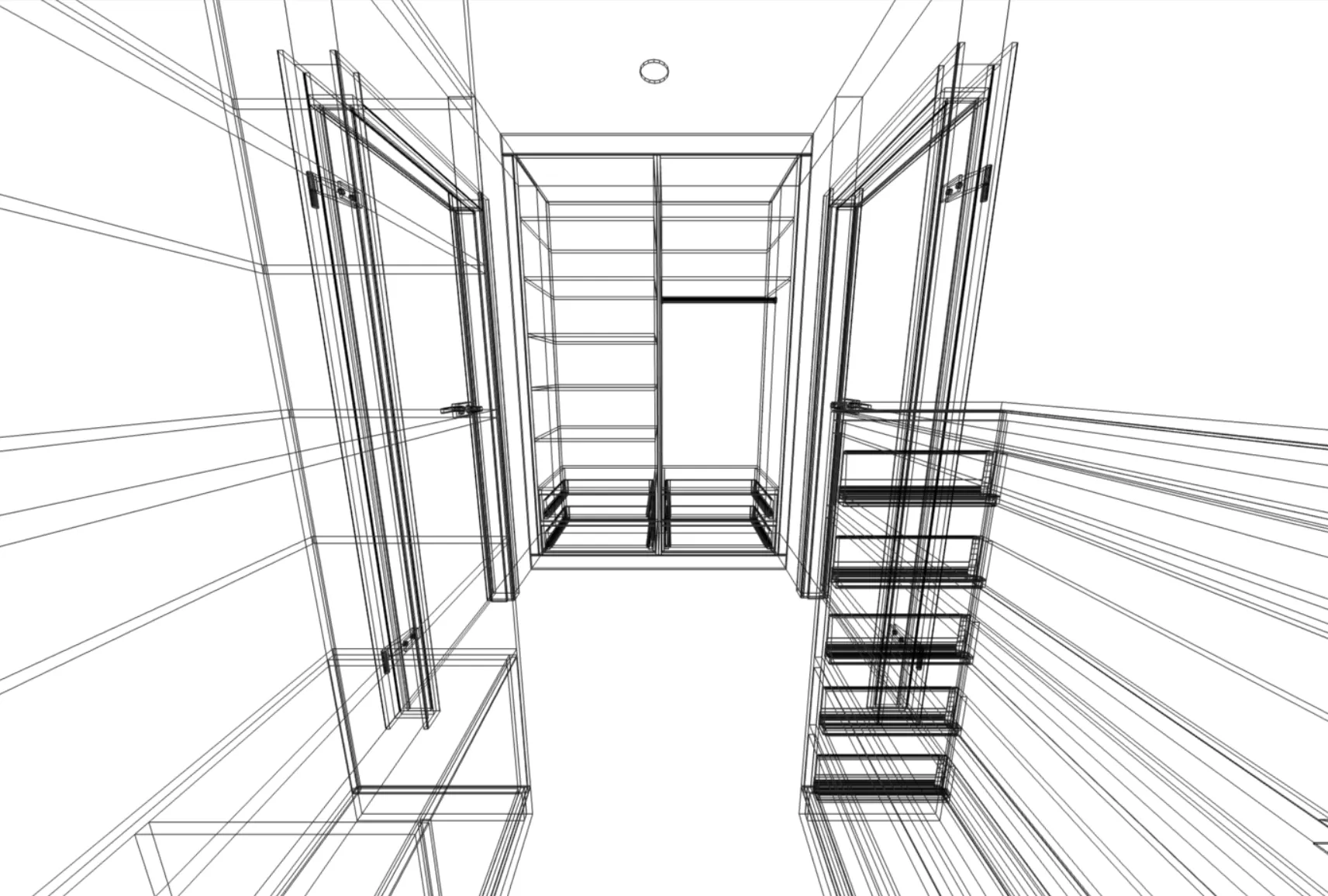 Wireframe vizualizácia vstavaného šatníka na mieru od RKO